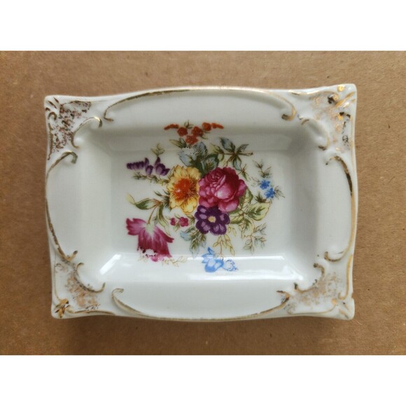 Ucagco Other - Ucagco Ceramics Japan Small Tray 3.75x2.75" Vintage Floral White Gold Multicolor